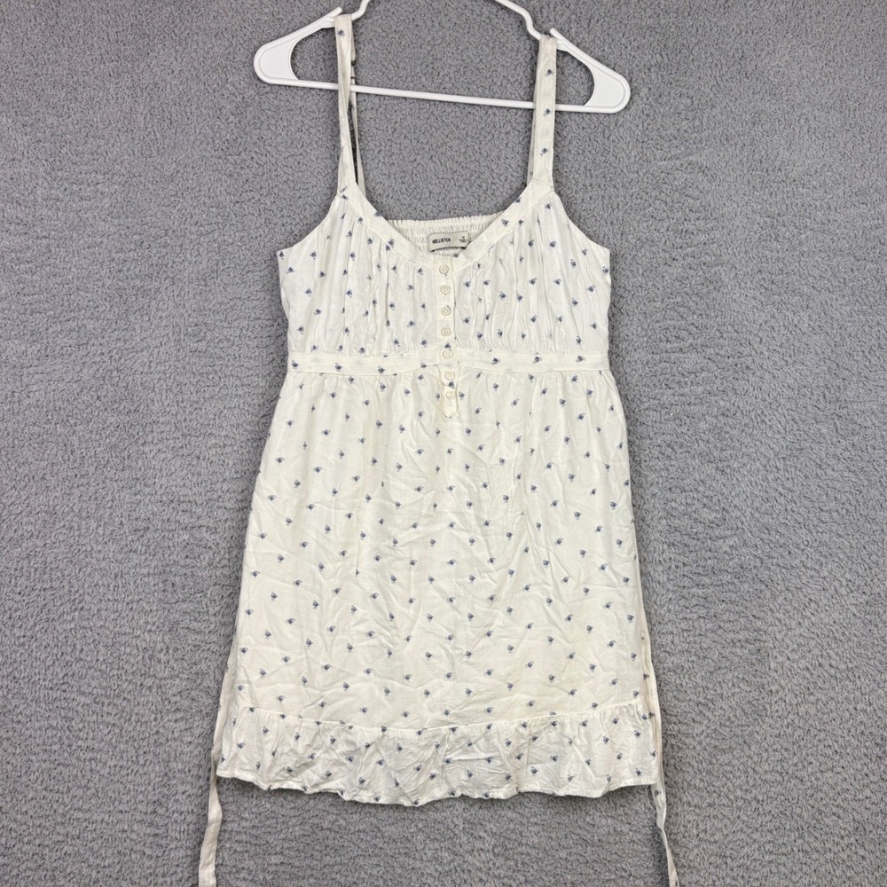 Hollister Dress Womens Medium White Floral Smocked Babydoll Cottagecore Summer